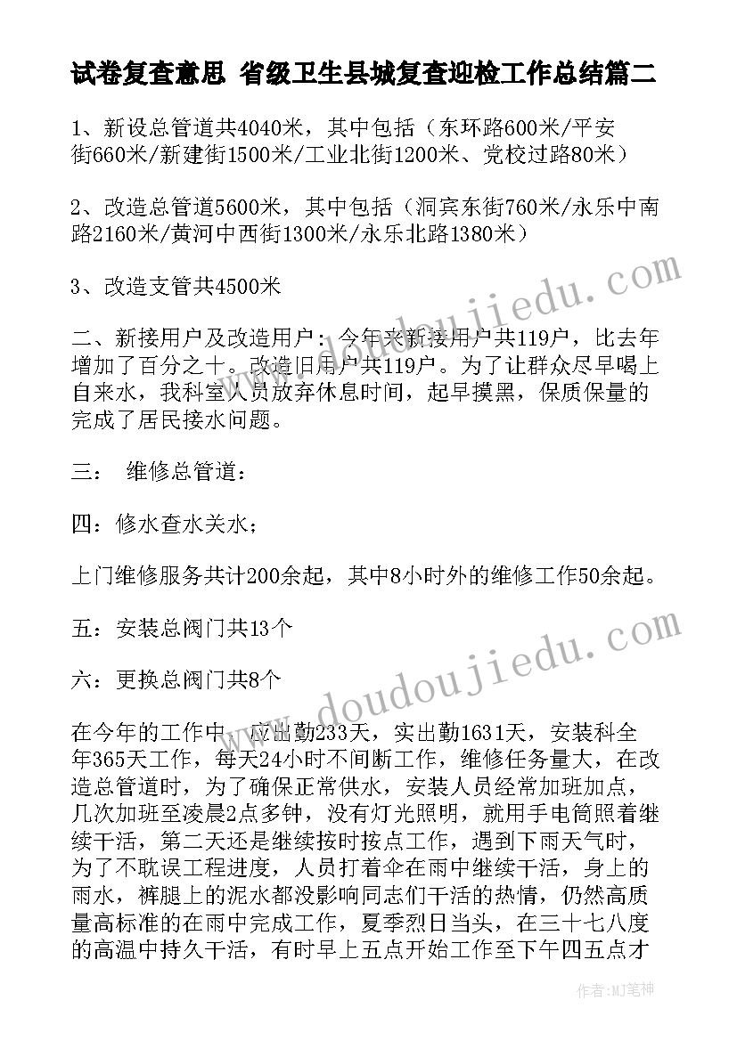 最新试卷复查意思 省级卫生县城复查迎检工作总结(优秀5篇)