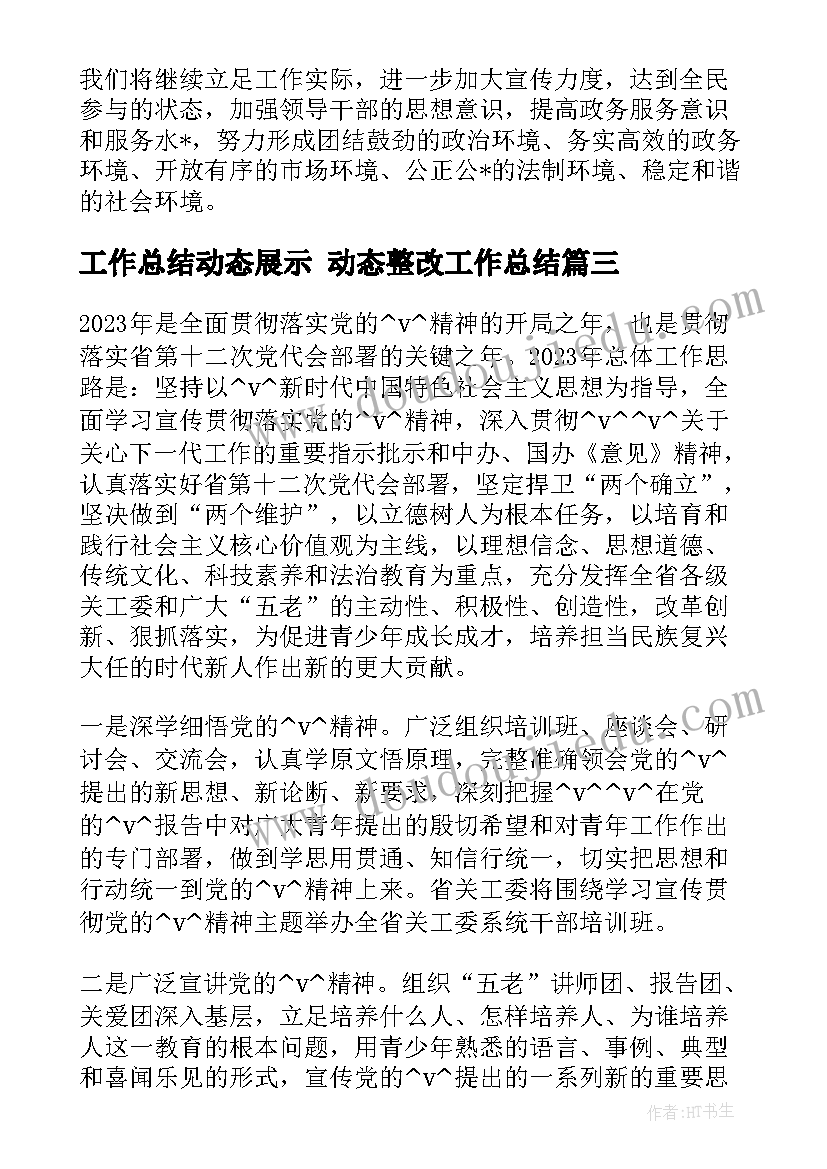 最新工作总结动态展示 动态整改工作总结(通用5篇)