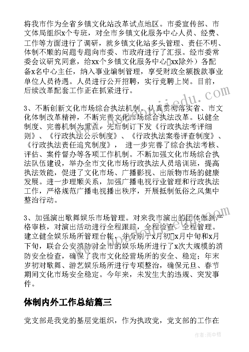 体制内外工作总结(优秀5篇)