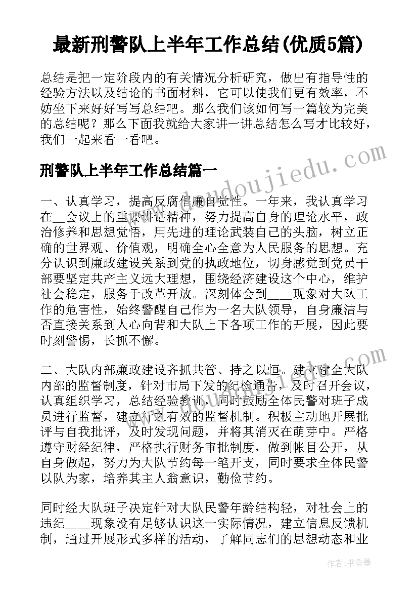 最新刑警队上半年工作总结(优质5篇)