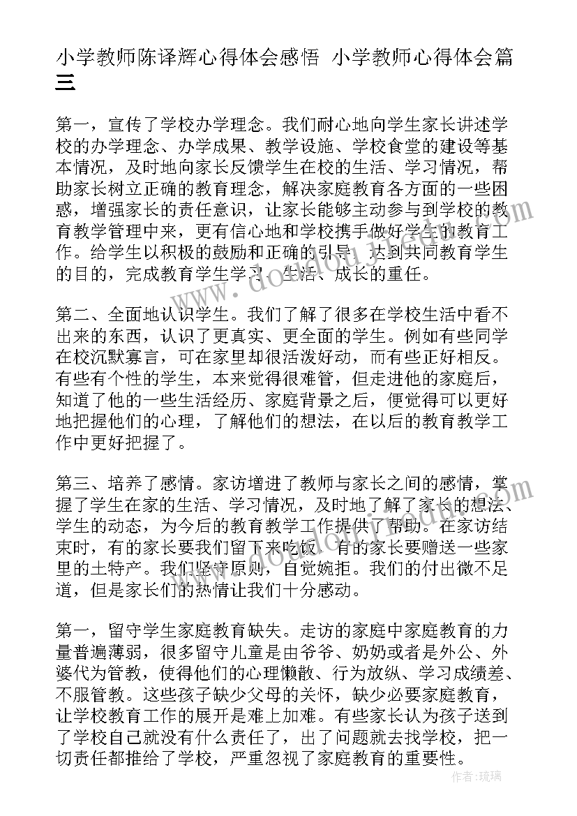 最新小学教师陈译辉心得体会感悟 小学教师心得体会(实用9篇)