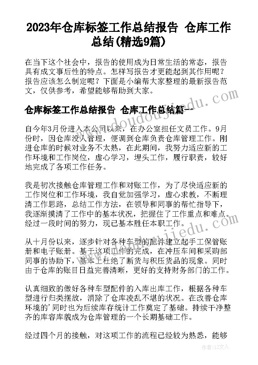 2023年仓库标签工作总结报告 仓库工作总结(精选9篇)