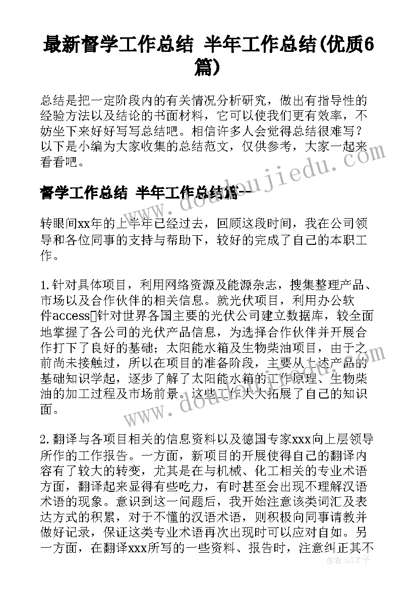 最新督学工作总结 半年工作总结(优质6篇)