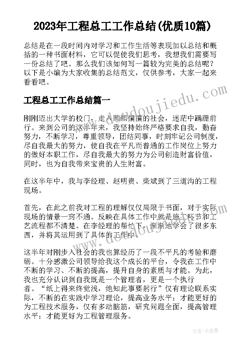 2023年工程总工工作总结(优质10篇)