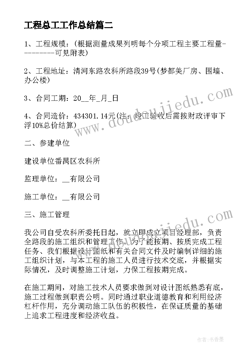 2023年工程总工工作总结(优质10篇)