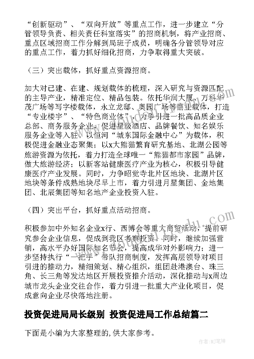 2023年投资促进局局长级别 投资促进局工作总结(模板5篇)