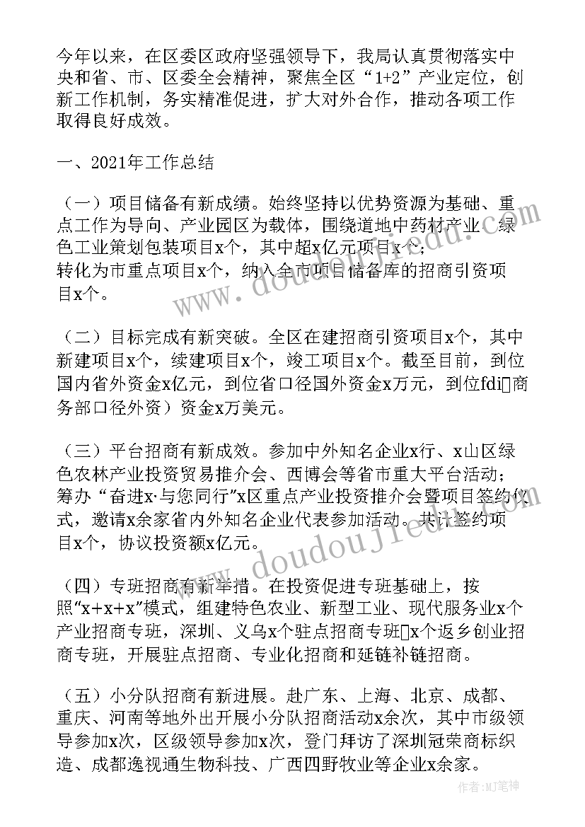 2023年投资促进局局长级别 投资促进局工作总结(模板5篇)