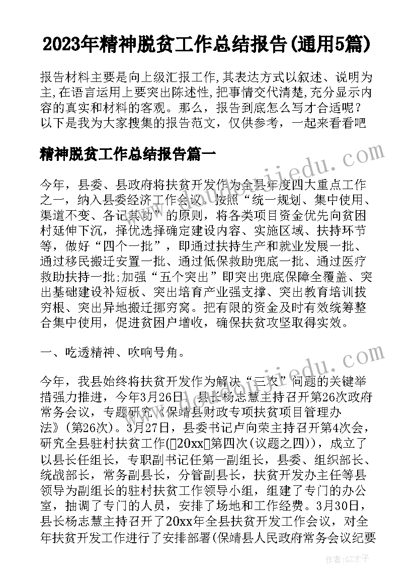 2023年精神脱贫工作总结报告(通用5篇)