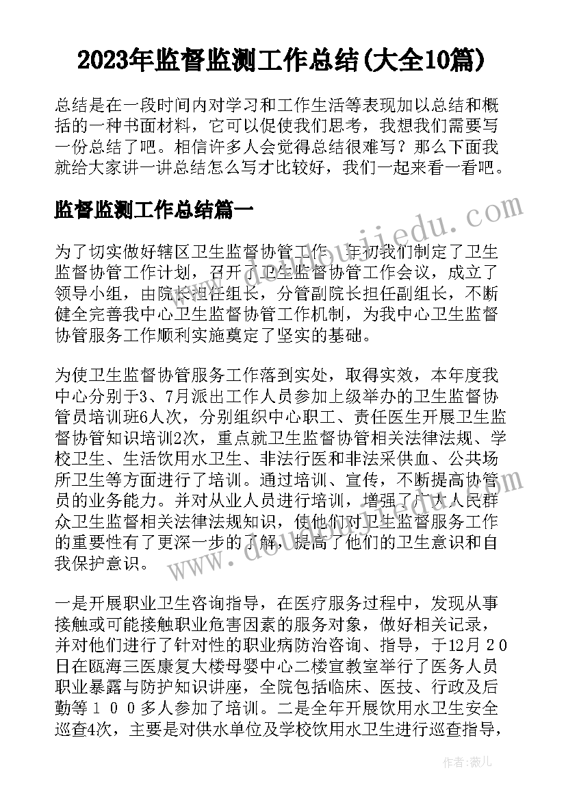 2023年监督监测工作总结(大全10篇)