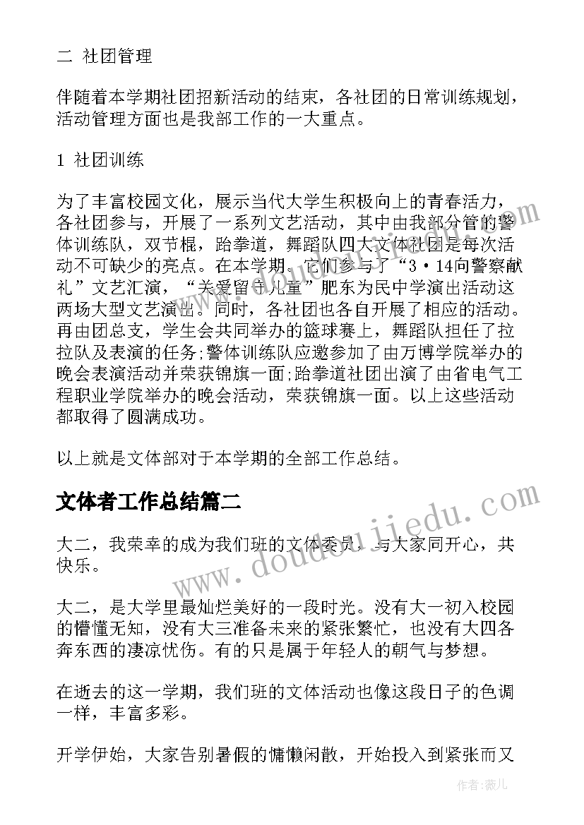 2023年文体者工作总结(大全9篇)