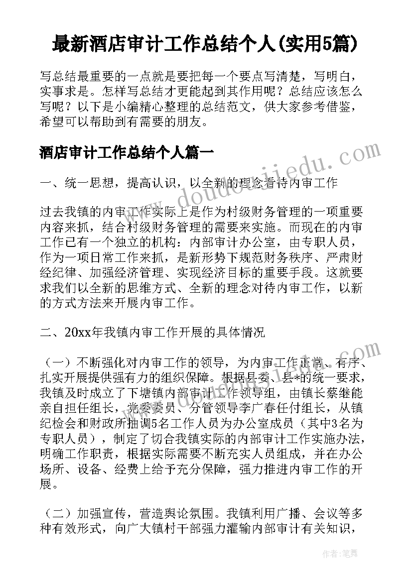 最新酒店审计工作总结个人(实用5篇)