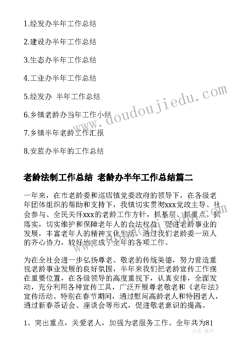 2023年老龄法制工作总结 老龄办半年工作总结(通用10篇)