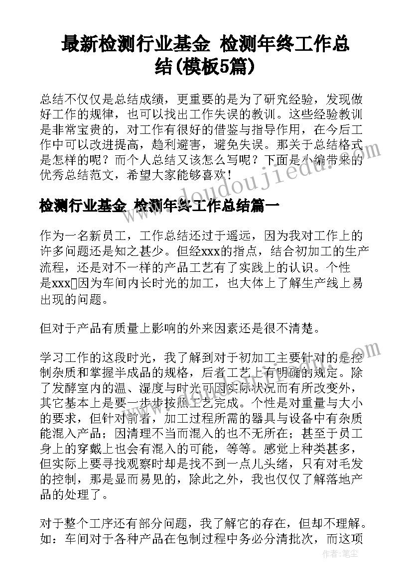 最新检测行业基金 检测年终工作总结(模板5篇)