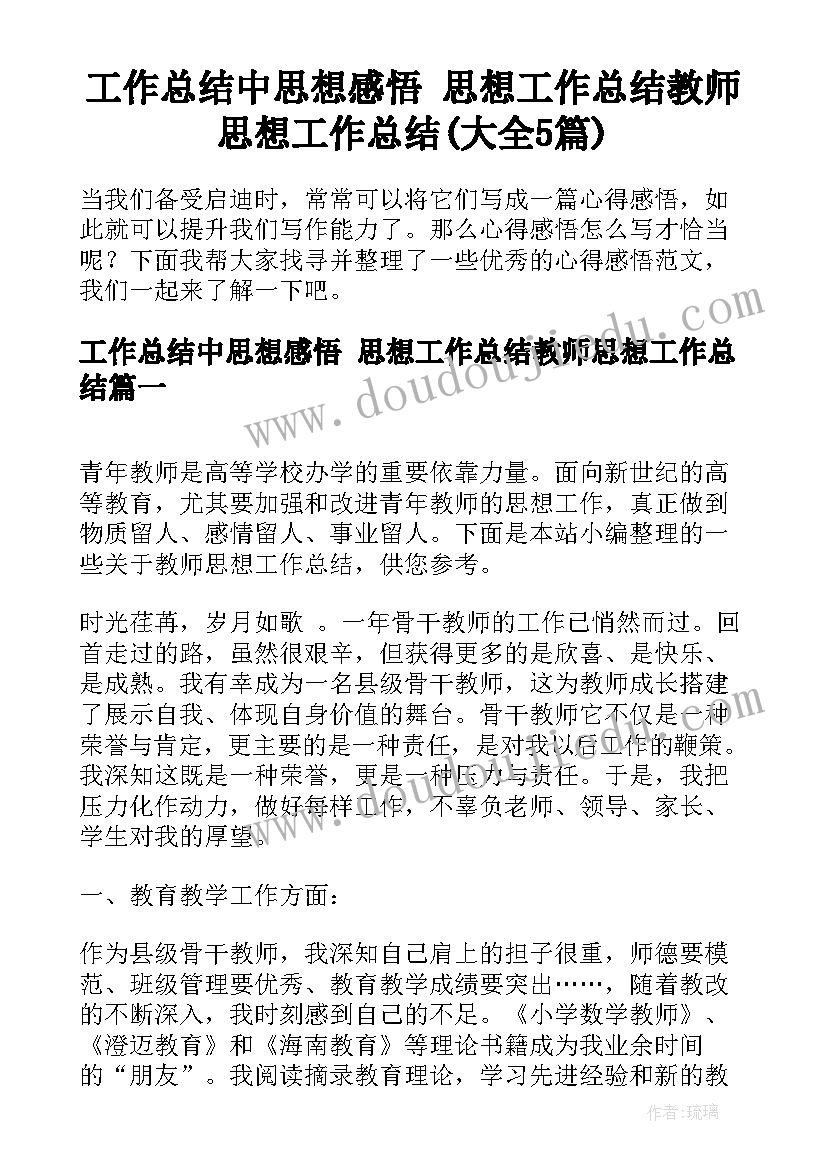 工作总结中思想感悟 思想工作总结教师思想工作总结(大全5篇)