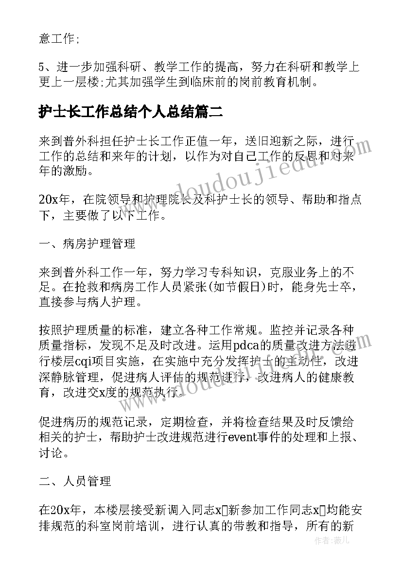 最新护士长工作总结个人总结(优质7篇)