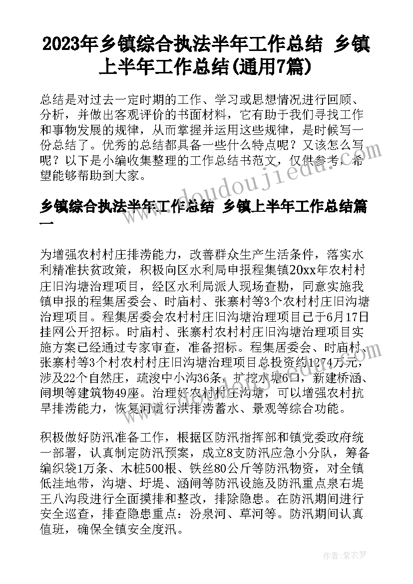 2023年乡镇综合执法半年工作总结 乡镇上半年工作总结(通用7篇)