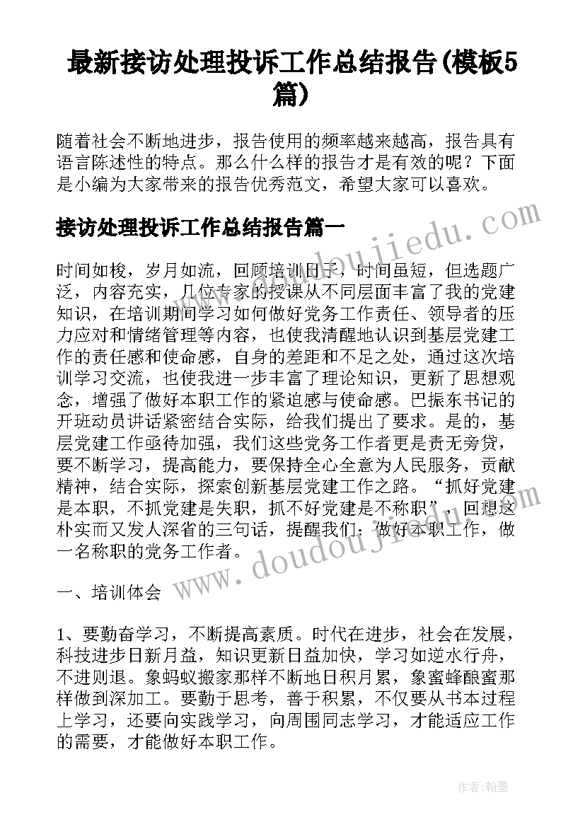 最新接访处理投诉工作总结报告(模板5篇)