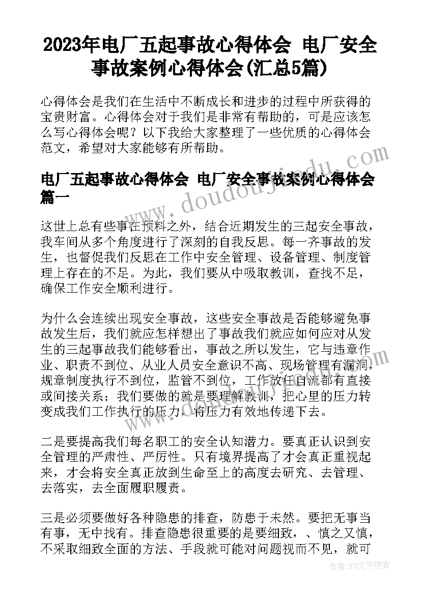 2023年电厂五起事故心得体会 电厂安全事故案例心得体会(汇总5篇)