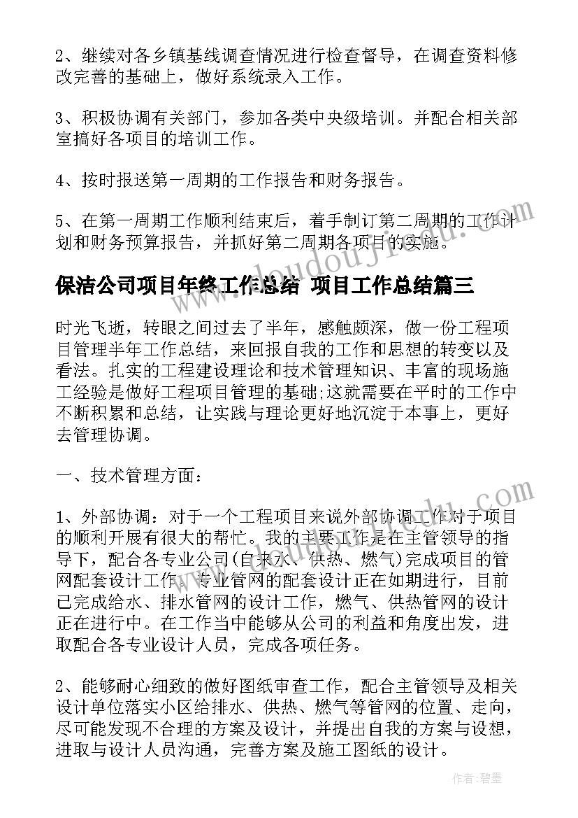 最新保洁公司项目年终工作总结 项目工作总结(优质10篇)