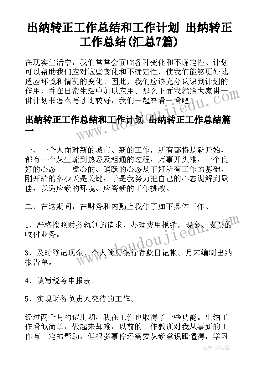 出纳转正工作总结和工作计划 出纳转正工作总结(汇总7篇)