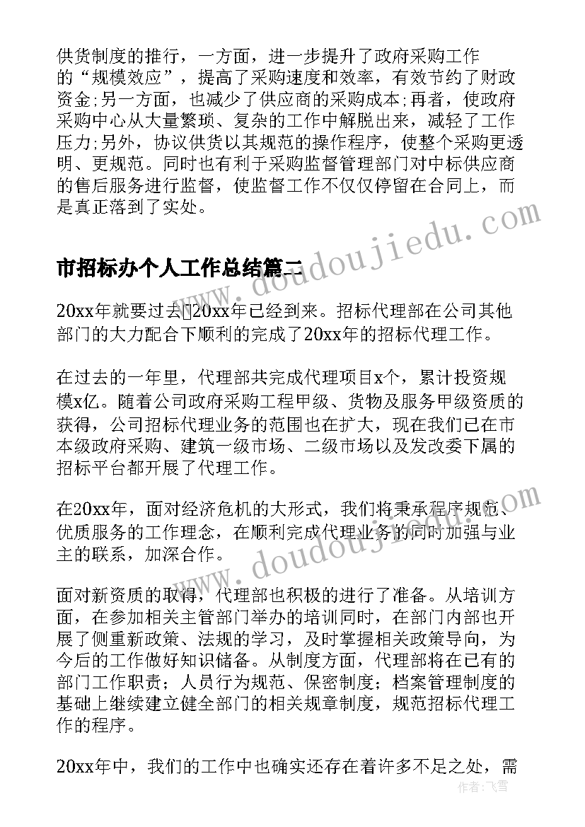 最新市招标办个人工作总结(通用5篇)