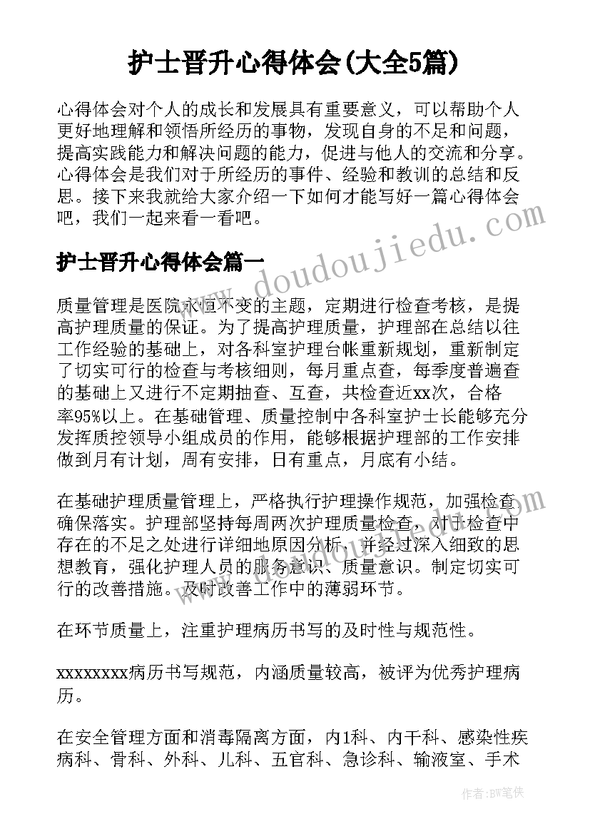 护士晋升心得体会(大全5篇)