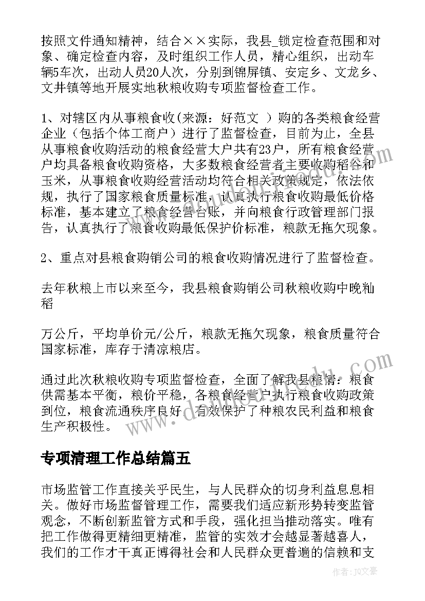 专项清理工作总结(汇总5篇)