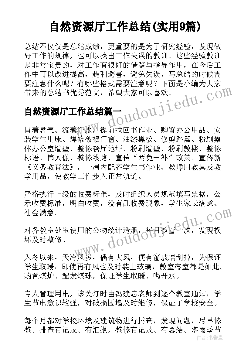 自然资源厅工作总结(实用9篇)