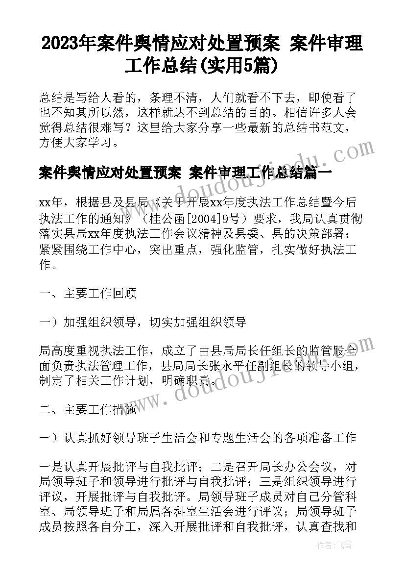 2023年案件舆情应对处置预案 案件审理工作总结(实用5篇)