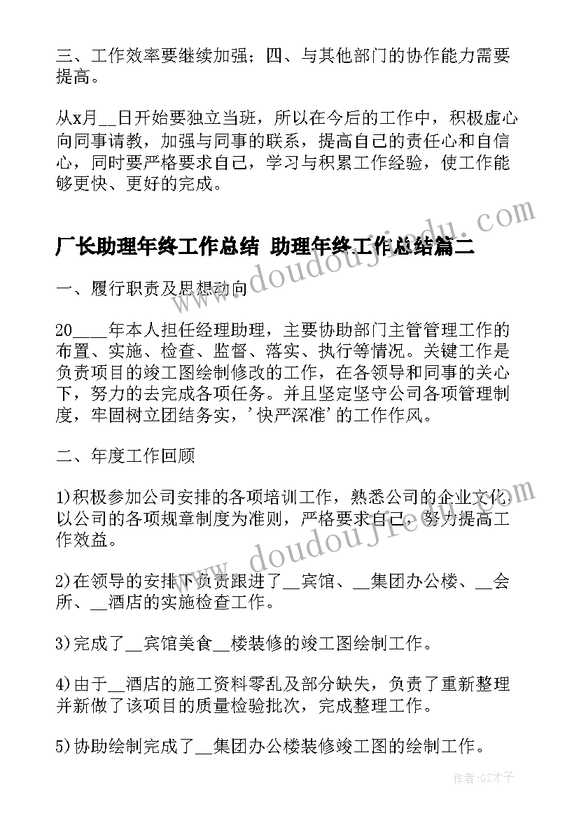 厂长助理年终工作总结 助理年终工作总结(大全6篇)