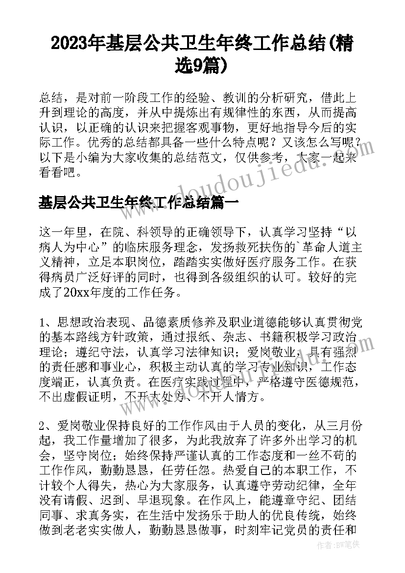 2023年基层公共卫生年终工作总结(精选9篇)