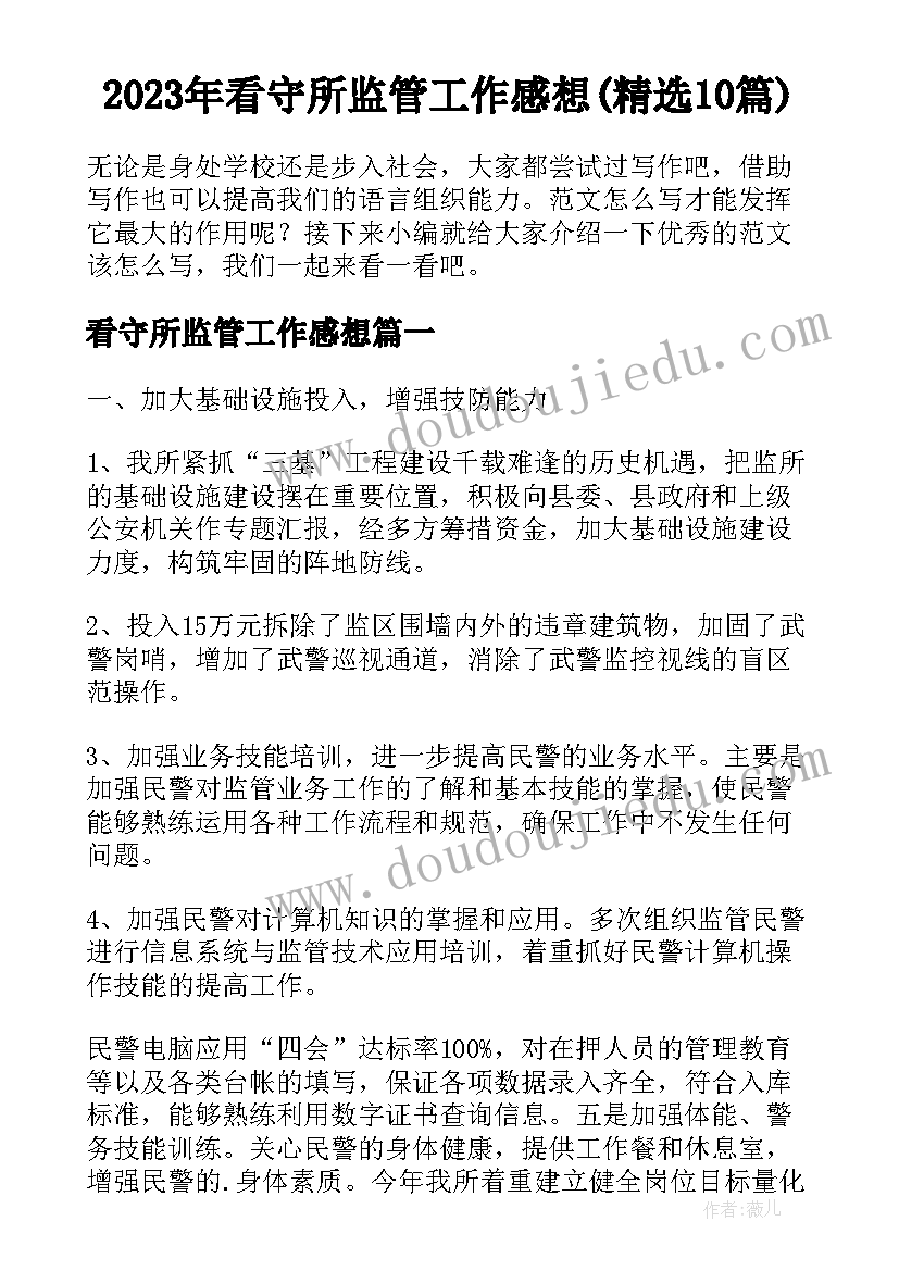 2023年看守所监管工作感想(精选10篇)