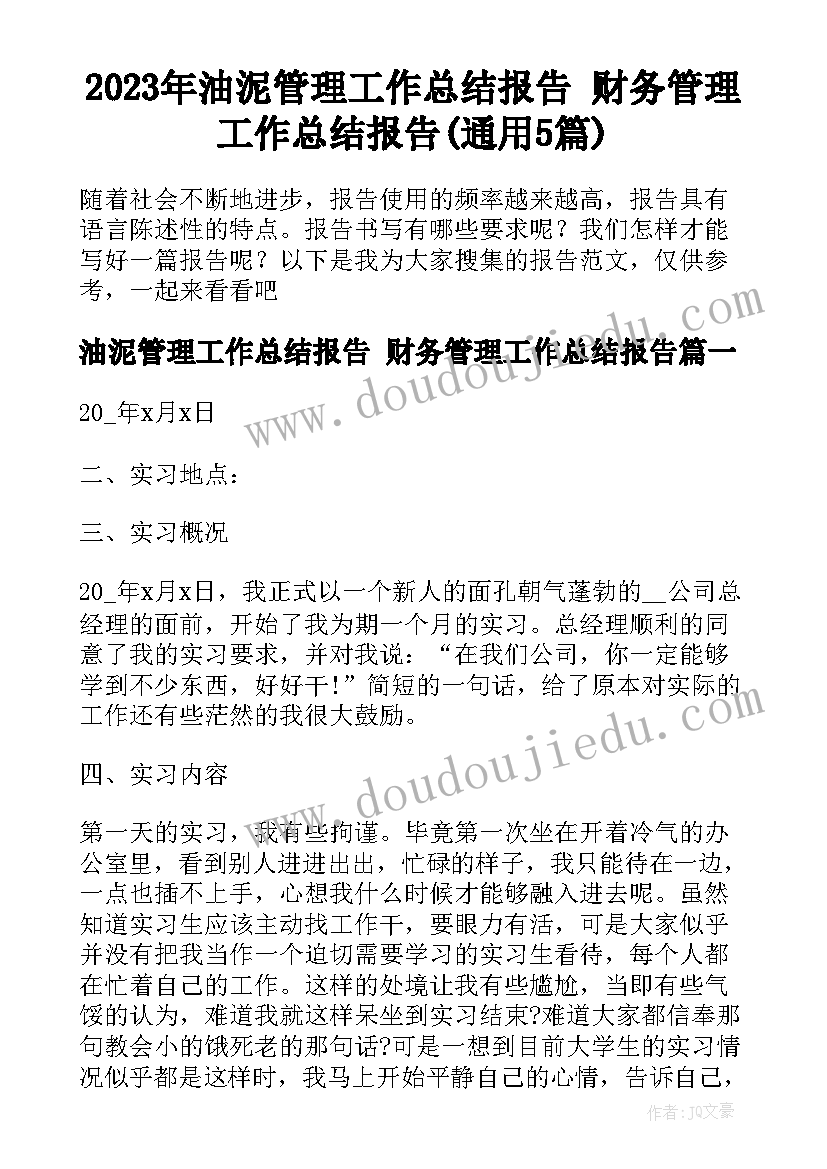 2023年油泥管理工作总结报告 财务管理工作总结报告(通用5篇)