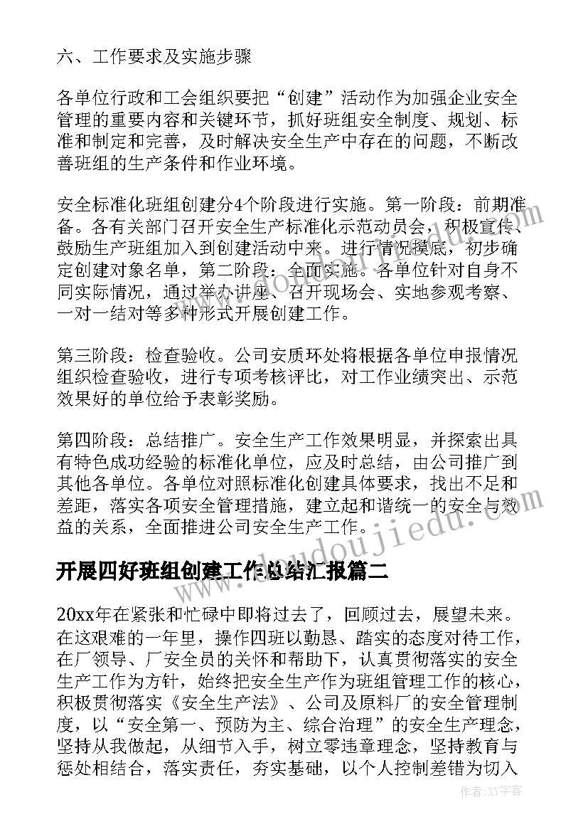 2023年开展四好班组创建工作总结汇报(通用5篇)