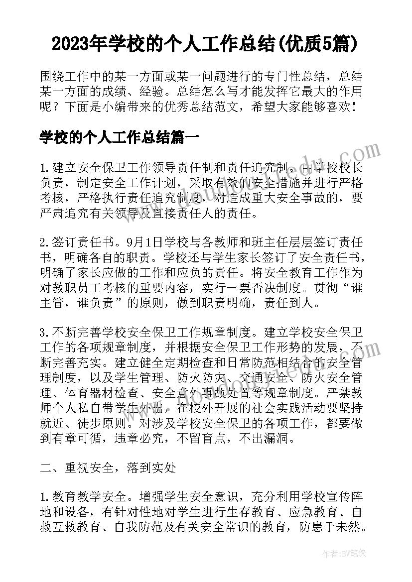 2023年学校的个人工作总结(优质5篇)