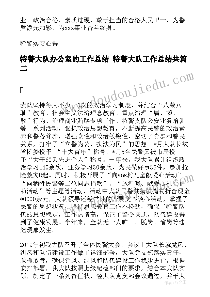 特警大队办公室的工作总结 特警大队工作总结共(大全5篇)