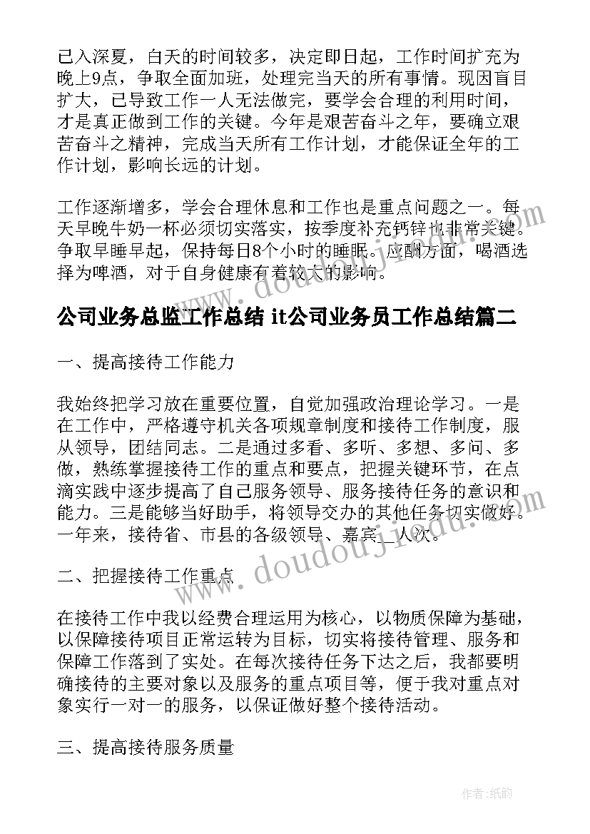 最新公司业务总监工作总结 it公司业务员工作总结(实用7篇)