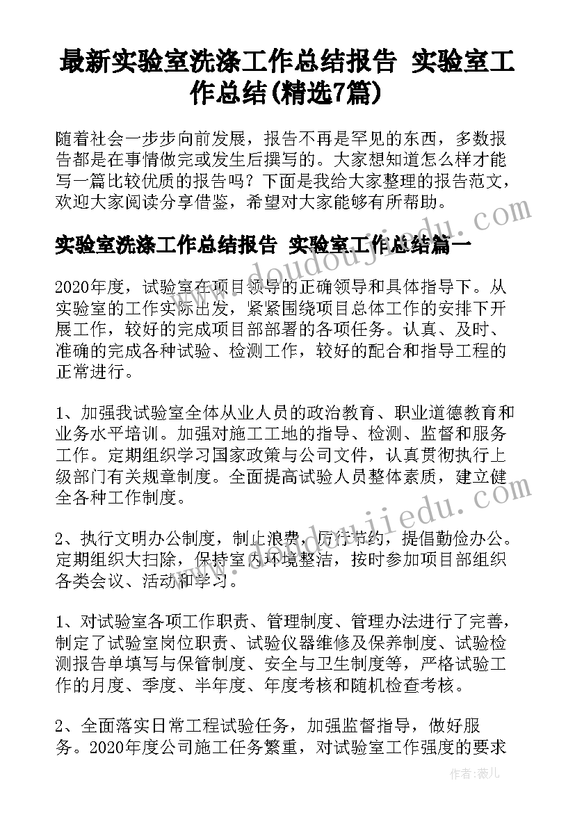 最新实验室洗涤工作总结报告 实验室工作总结(精选7篇)