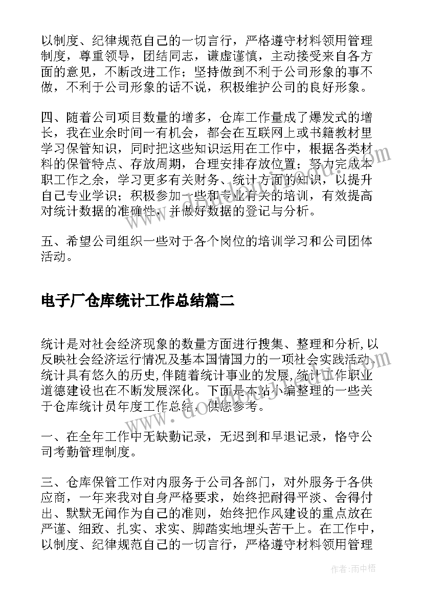 2023年电子厂仓库统计工作总结(优秀5篇)