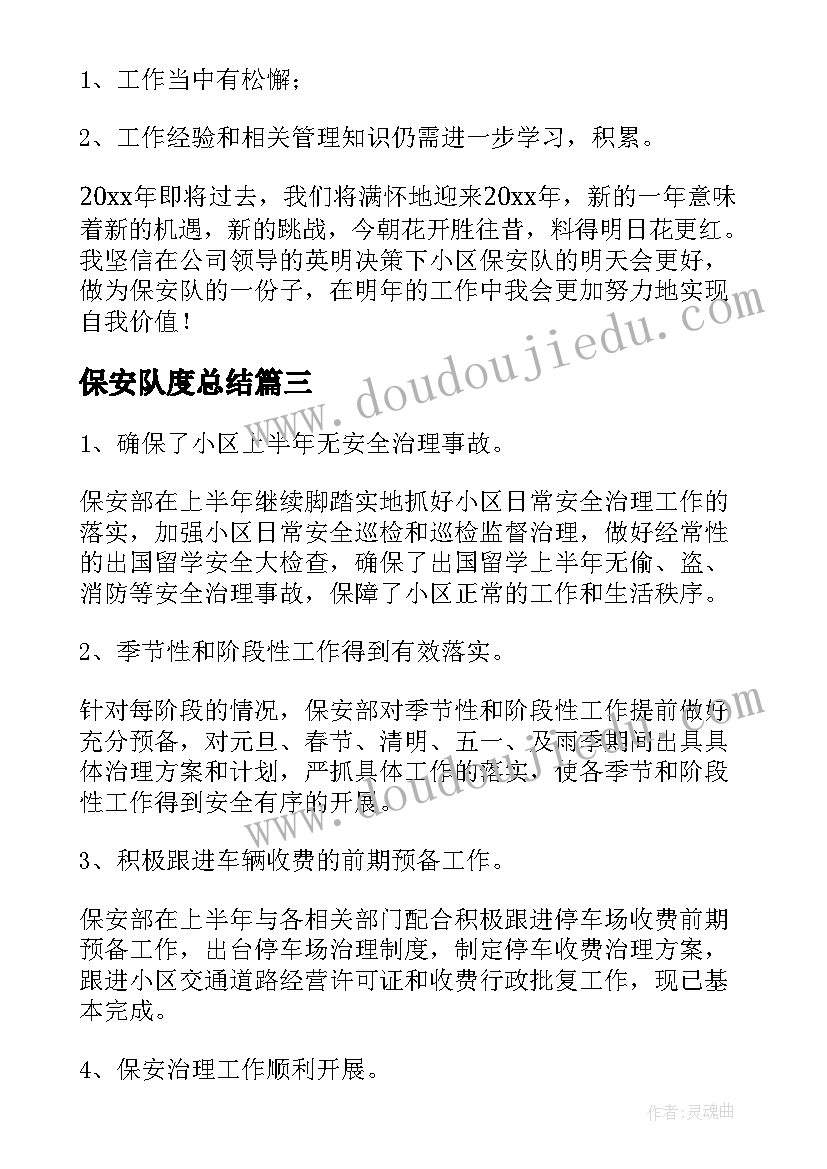 2023年保安队度总结(通用8篇)