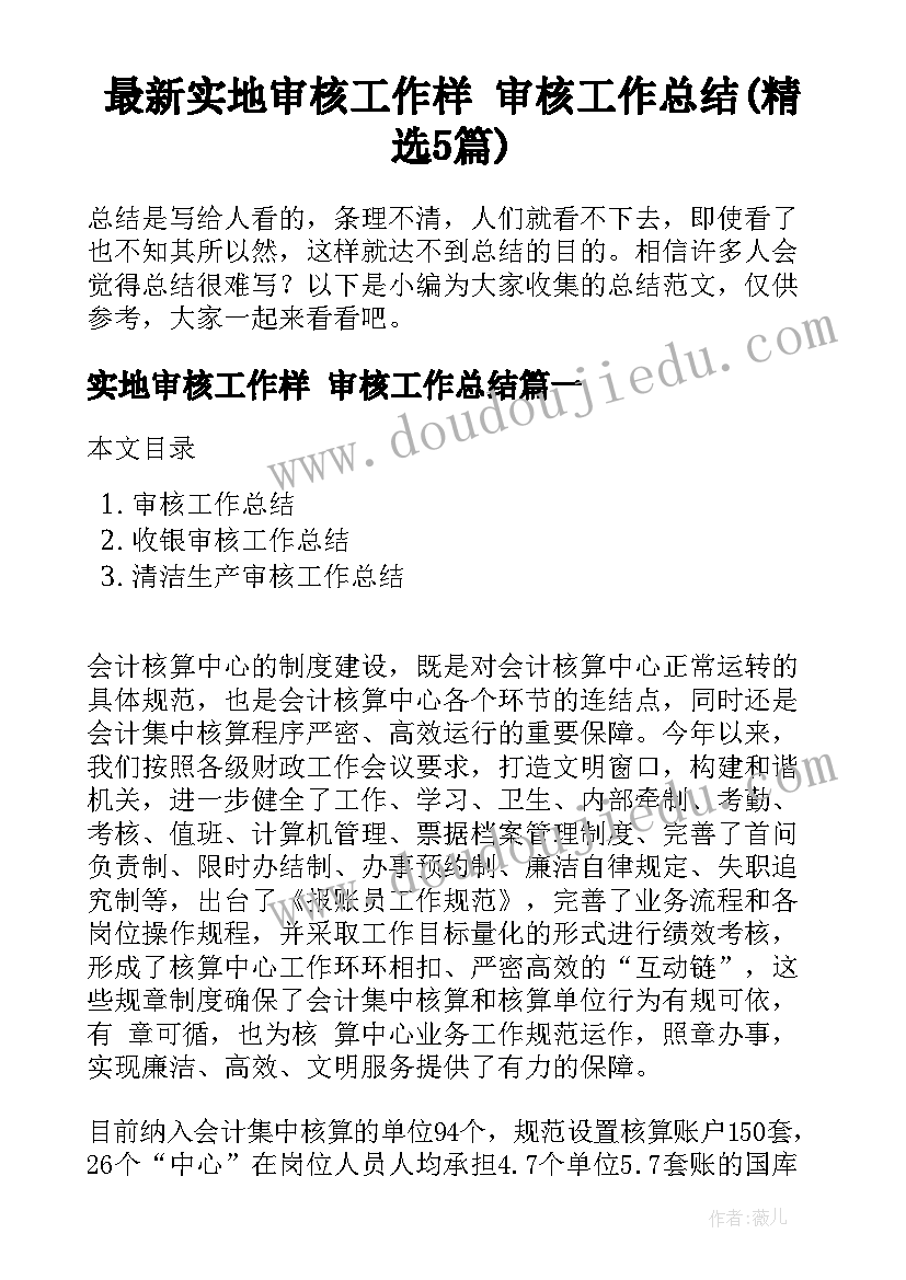 最新实地审核工作样 审核工作总结(精选5篇)