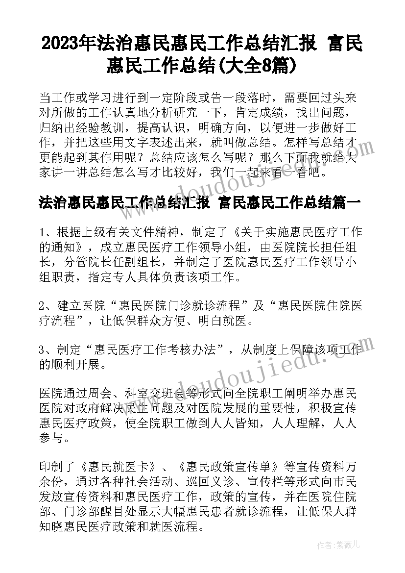 2023年法治惠民惠民工作总结汇报 富民惠民工作总结(大全8篇)