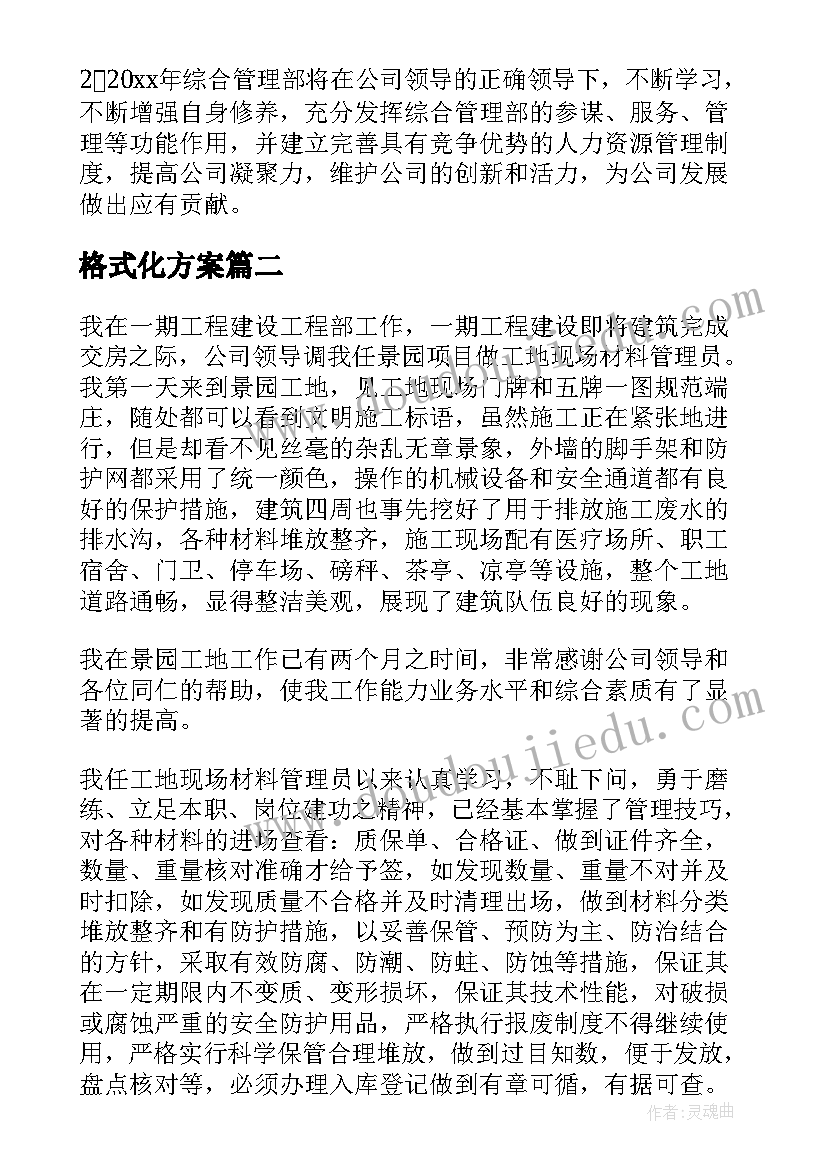 最新格式化方案(汇总6篇)