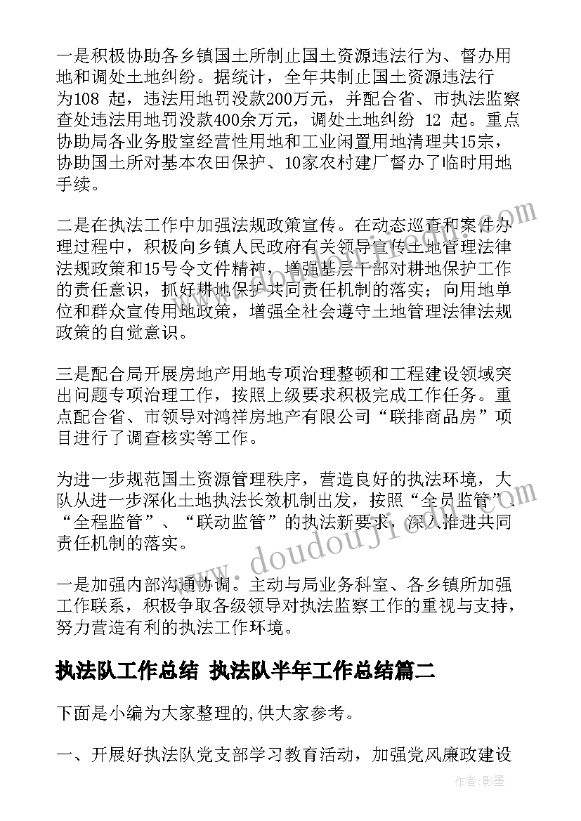 2023年执法队工作总结 执法队半年工作总结(实用5篇)