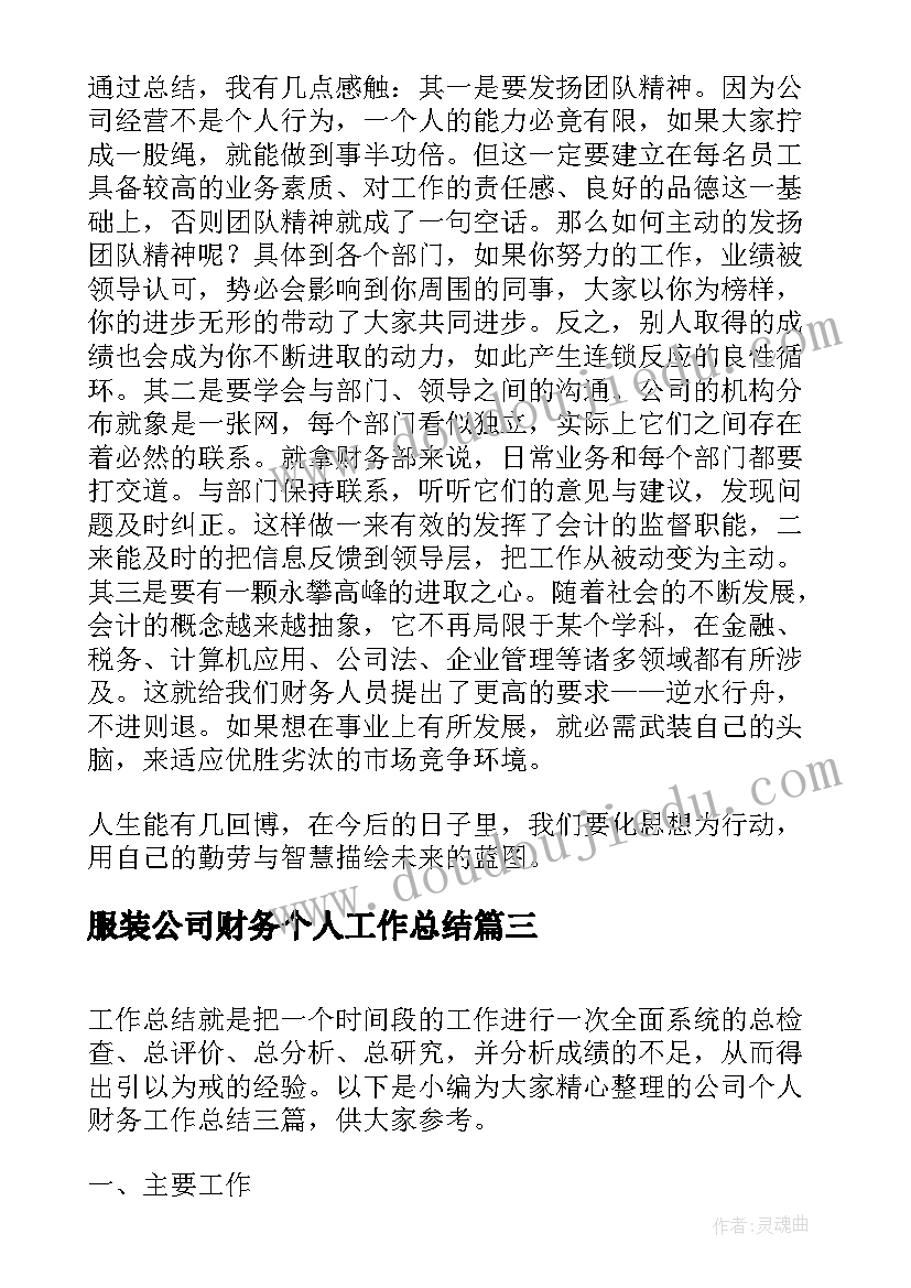 服装公司财务个人工作总结(实用5篇)