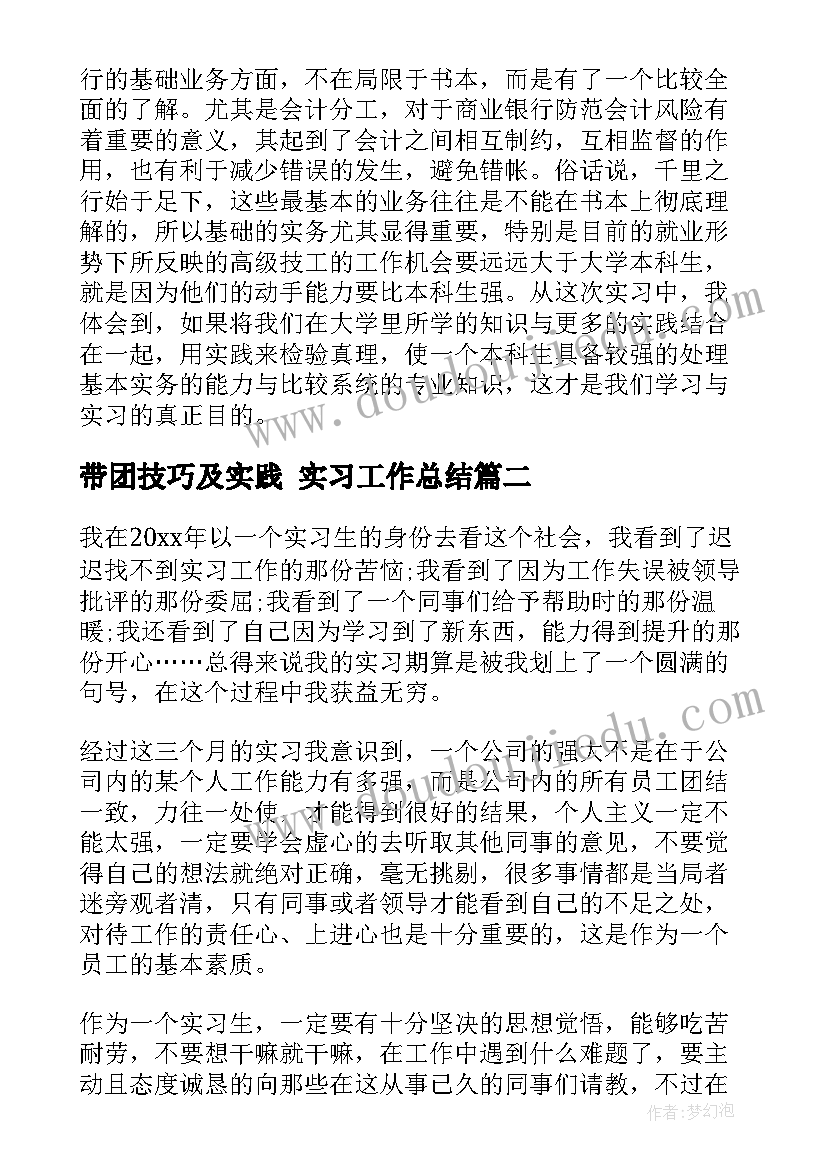 2023年带团技巧及实践 实习工作总结(模板5篇)