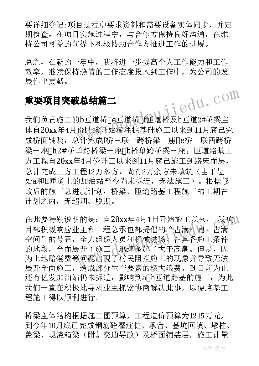 最新重要项目突破总结(大全7篇)