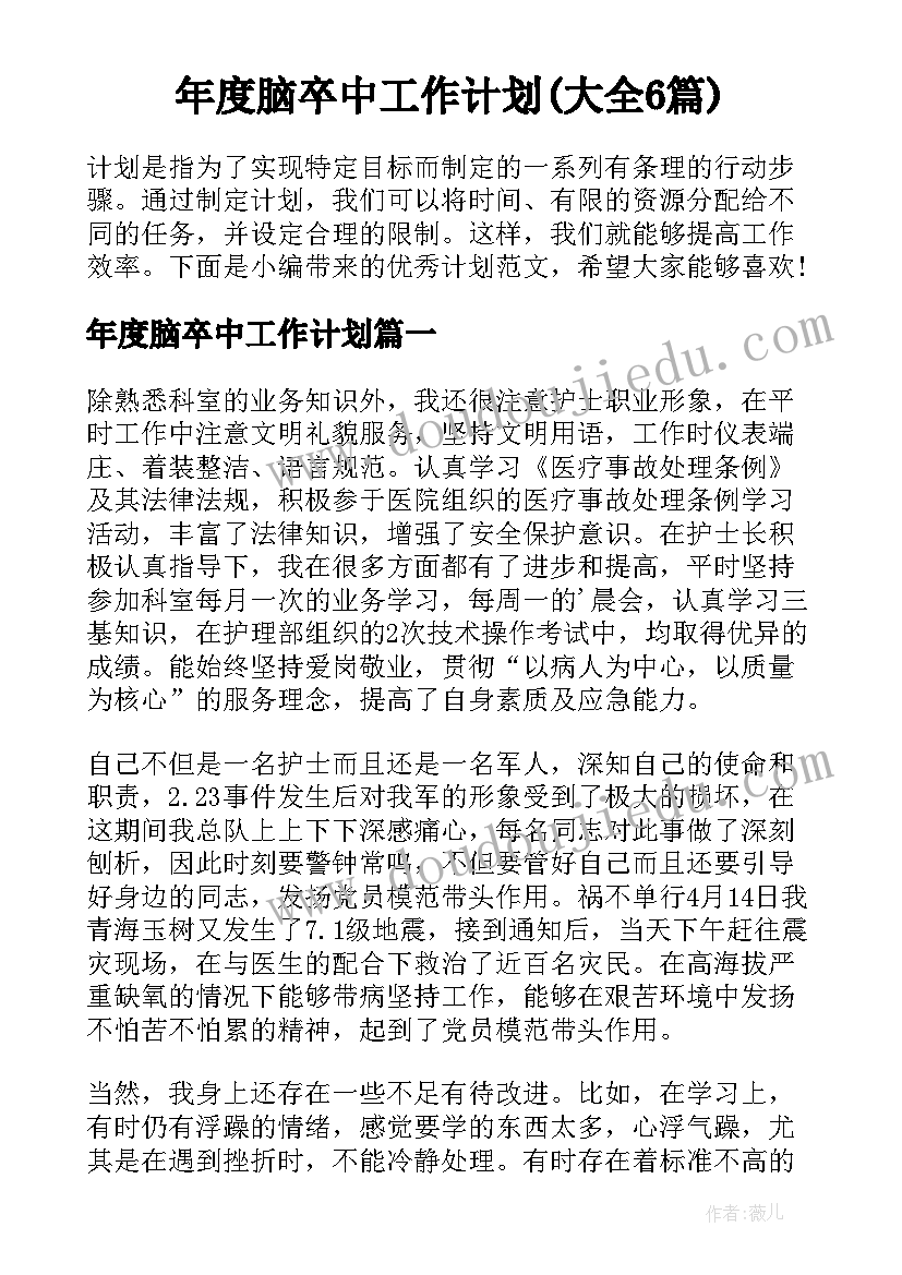 年度脑卒中工作计划(大全6篇)