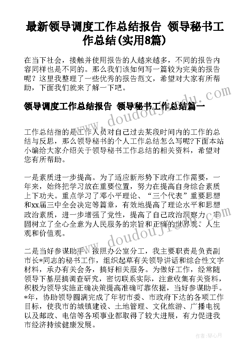 最新领导调度工作总结报告 领导秘书工作总结(实用8篇)