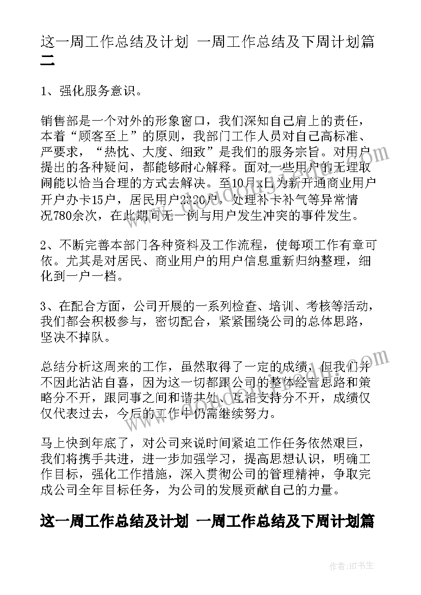 最新这一周工作总结及计划 一周工作总结及下周计划(汇总5篇)